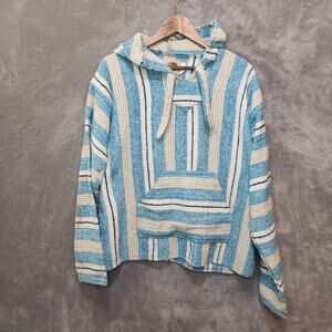 Vintage Earth Rags Blue & White Poncho Men L, Mexican Heritage Look